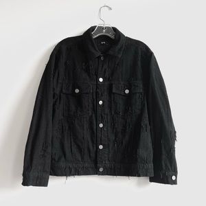 Made Gold black oversized distressed denim jacket